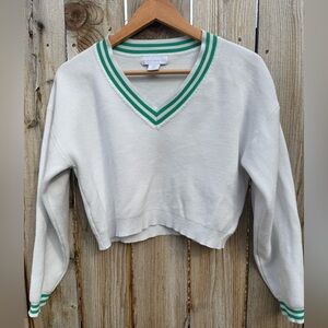 HOUSE OF HARLOW 1960 Off-White Green Trim Tennis Sweater- MEDIUM